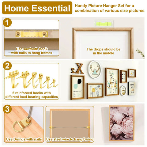 Beefy 372 Piece Picture Hanging Kit With Nails Sawtooth Hangers Hooks Ring Holes And Wall Hardware For Picture Frames And Mirrors Indoor Outdoor Use Christmas Decor Ready Easy Setup instructions.