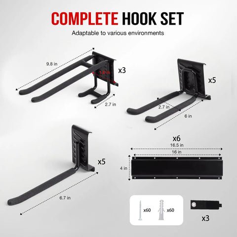 Heavy Duty 99 Inches Garage Storage Rack Wall Mount complete hook set dimensions