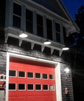 Two Pack 14 Inch Barn Light Outdoor Dusk To Dawn With Photocell, 42W 4200LM 5000K Farmhouse Porch And Doorway Lighting installed above red garage