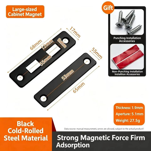 Magnetic Cabinet Door Catch With Single Or Dual Magnet Options Easy Screw Or Adhesive Mount, black steel plates with screws