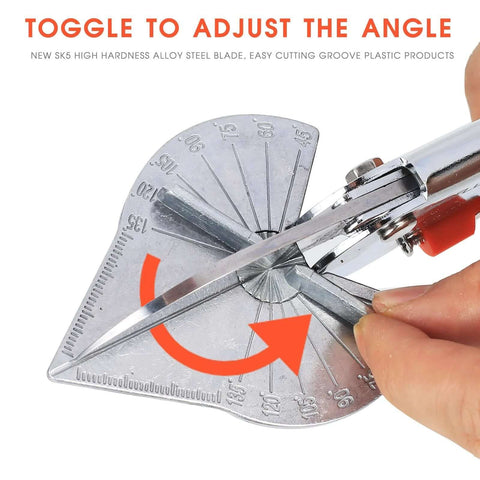 LeafLux miter shears for wood trim with adjustable 45°–135° angle, metal blade, side view