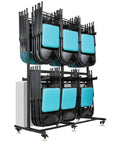 Heavy Duty Folding Chair Dolly Cart for Stacking 84 Chairs, 2 Tier Storage Rack With Locking Wheels, 800lbs Capacity