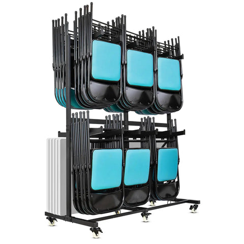 Heavy Duty Folding Chair Dolly Cart for Stacking 84 Chairs, 2 Tier Storage Rack With Locking Wheels, 800lbs Capacity