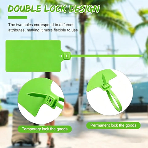 Large 50 Pack Plastic Shipping Tags With Metal Insert Lock 4x3.2 Inch Waterproof Blank Cargo Labels For Heavy Duty Logistics And Asset Tracking double lock design for secure tagging with green plastic tags