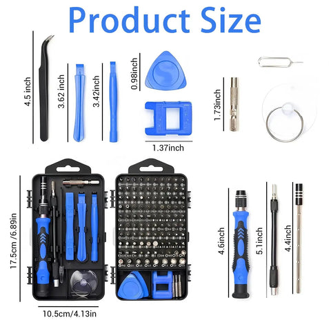 115 In 1 Precision Screwdriver Set With Magnetic Bits And Non Slip Handle Pro Quality Repair Kit for electronics with organized case shown open with tools