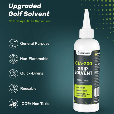 Golf Grip Regrip Kit With 5oz Solvent 15 Grip Tapes Hook Blade And Rubber Vise Clamp featuring quick-dry, non-toxic solvent bottle.