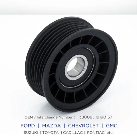 Top Tier Belt Idler Pulley 38009 Tensioner For Chevy Silverado GMC Savana Dodge Dakota Replaces 12552360 OEM Fit Steel Bearing Auto Parts black