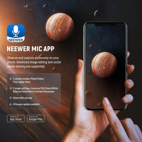 Smartphone displaying planetary image using Dope 1.25 Inch WiFi Eyepiece for Telescopes With App Control and USB C 2MP 1080P Camera