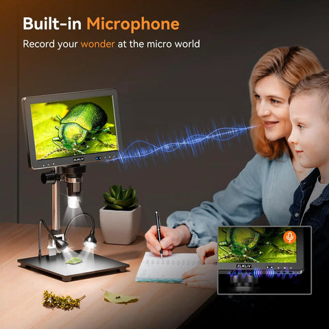 Digital Coin Microscope With Built In Light, 10 Inch IPS Display For Close Up Mint Marks, Dates, Die Cracks, Doubling And Edge Details, Perfect For Home Coin Collecting, Club Sessions, Penny Roll Hunters, And Coin Nerds, built-in microphone, 10-inch screen