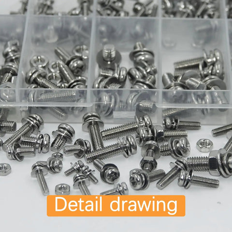 Heavy Duty 584 Piece Metric Screw Assortment Kit With Corrosion Resistant Stainless Steel Nuts And Bolts Round Head Philips Design, assorted sizes.
