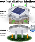 Outdoor Solar Deck Lights 8 Pack With 12 LEDs Per Light, Dual Mode Safety Markers, two installation methods shown