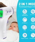 No Touch Infrared Thermometer For Adults And Kids With Fever Alert 2 In 1 Body Surface Mode No Touch Forehead And Surface Readings Instant Accurate Temperature For Baby And Family, white digital forehead thermometer with baby