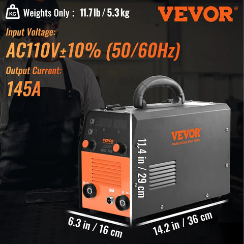 145 Amp Do-It-All 3-In-1 Welder Flux Core MIG, Lift TIG, and Stick Welder With IGBT Inverter, black-orange unit