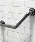 16 Inch Angled Shower Grab Bar ADA Compliant With 500 Lb Load Capacity Glacier Collection for bathroom safety in brushed nickel.