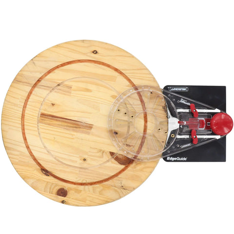 Edge And Mortise Router Guide For Straight And Curved Edges Universal Fit For Plunge And Fixed Base Routers Built In Mortise Guide All In One Large Surface For Radial Cuts Includes Two Non Marring Mortising Pins And Bonus Offset Base on a wooden surface