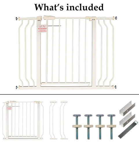 Extra Wide Baby Gate For Openings From 29.1 To 62.2 Inches Warm White Finish Pressure Mounted No Screws Needed Easy One Hand Operation Safe Gate For Kids And Pets In Doorways And Hallways