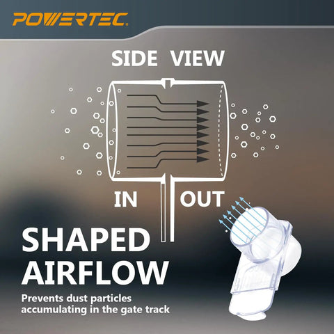 Diagram of airflow in a blast gate from 4-Inch Three-Machine Dust Collection Kit With 2 45-Degree Elbow Connectors and more.