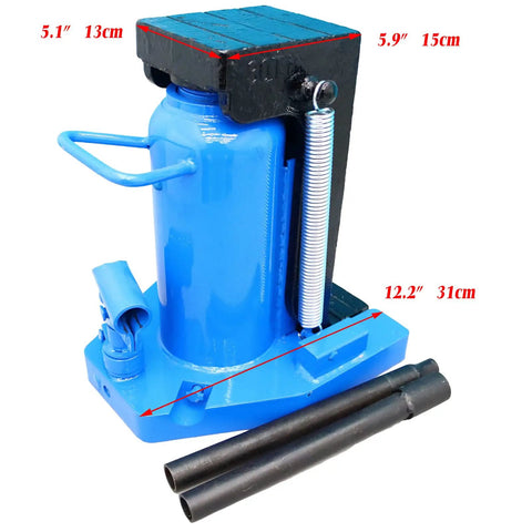 Heavy Duty 30 Ton Hydraulic Toe Jack With Integrated Claw Hook And Thick Spring Ram Cylinder Tank tough design with measurement details.