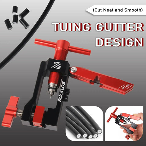 Smooth Operator 2 In 1 Hydraulic Disc Brake Needle Driver Insertion Tool With Heavy Duty Aluminum Tubing Cutter showing precise tubing cutter for e-bike maintenance.