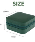 Compact Travel Jewelry Case With Mirror Portable Jewelry Box Organizer For Girls And Women in green, size dimensions shown