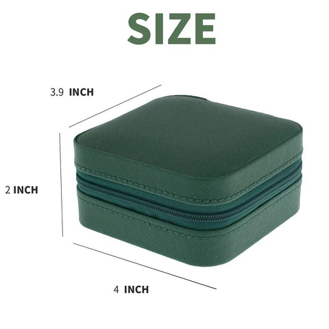 Compact Travel Jewelry Case With Mirror Portable Jewelry Box Organizer For Girls And Women in green, size dimensions shown
