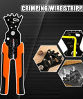 Multi Function Wire Splitting Stripper Pliers With Built In Wrench and Multi Angle Wire Bender, orange grip visible