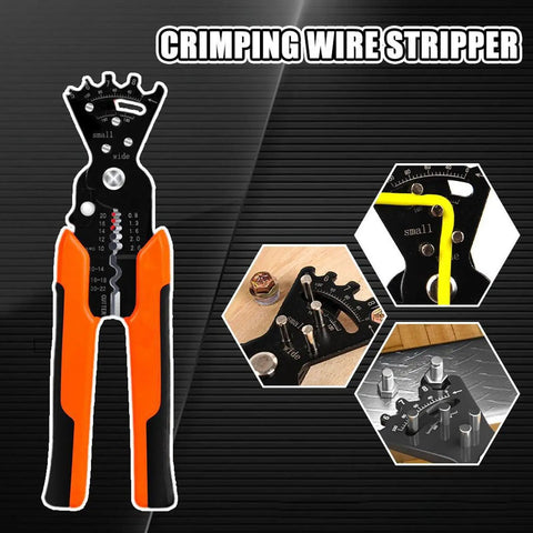 Multi Function Wire Splitting Stripper Pliers With Built In Wrench and Multi Angle Wire Bender, orange grip visible