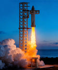 Wooden model of rocket launching, part of Hands On 3D Wood Puzzle For Adults SpaceX Starship Super Heavy Booster DIY Rocket Model Kit