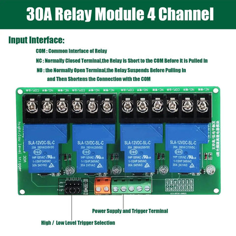 Image of 30A 4 Channel Relay Module 12V Expansion Board With High Low Level Trigger Optocoupler Isolation For PLC Automation Equipment