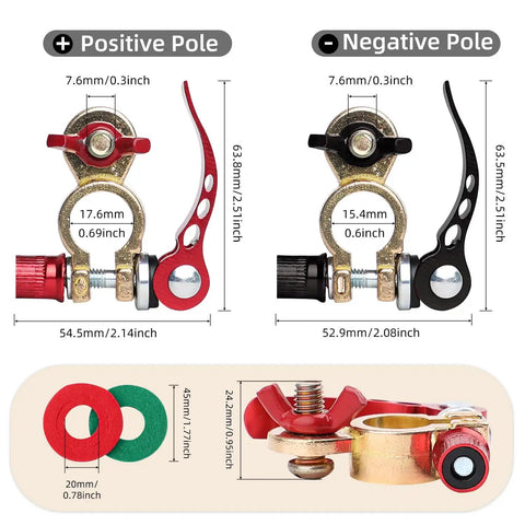 Beefy Quick Release Battery Terminal Connectors Kit With Red And Black Brass M8 X 25mm 24V 3A Push Button Manual Clamp