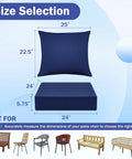 Outdoor Chair Cushions Set Twenty Four By Twenty Four Inch Deep Seat And Twenty Five By Twenty Two And A Half Inch Back Cushion Waterproof Fade Resistant Navy Blue Size Guide