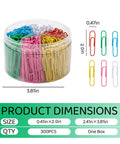 Two Inch Multicolor Paper Clips And Binder Clips 300 Pack For Office And School Rust Resistant And Durable Metal Clips shown in jar