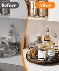 9 Inch Wooden Lazy Susan Organizer With 360 Degree Rotation for table top with spices before and after organization