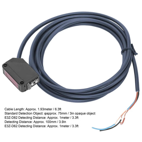 Infrared Photoelectric Through Beam Sensor Switch 12 to 24 Volt Long Cable for Car Doors and Garages Ideal Auto Door Detector for Easy Wiring and Reliable Object Sensing, 1.93m cable