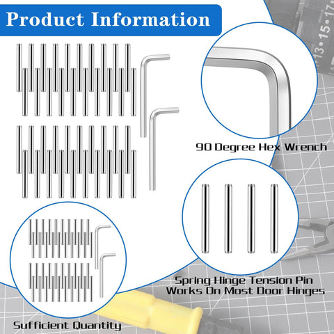 Spring Hinge Tension Pin Replacement Kit With 40 Stainless Steel Shelf Pins and 2 Hex Wrenches for Self Closing Doors