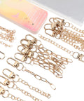 Super Sick DIY Keychain Making Kit 85 Pieces Gear With Iron Clips Cardstock Rope For Custom Charms You Gonna Love This Gift Bundle Is An Absolute Banger For Craft Lovers With Projects That Look Fire And Feel Premium Plus Bags To Keep Safe. 85-piece metal keychain kit with gold clips and chains
