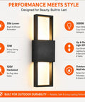 Modern Outdoor Wall Sconce 2 Pack, Up Down LED Light, 3000K, Hardwired with dual direction lighting effect.