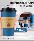 Person holding a 16 oz navy disposable cup with lid, sleeve, and stir stick, showcasing 100 Pack 16 Oz Disposable To Go Coffee Cups.