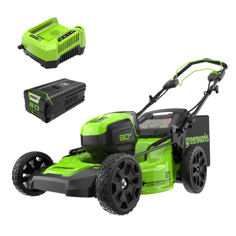 80V Self Propelled 21-Inch Cordless Lawn Mower with Brushless Motor, battery, and rapid charger