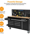 61 Inch Mobile Tool Chest With Nine Drawers Rolling Cabinet On Heavy Duty Wheels Locking System And Drawer Liners