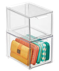 Clear 2 Pack Slim Stackable Closet Organizer Bins With Pull Out Drawers For Shoes Bags Totes Accessories And Small Linens