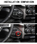 Installation comparison before and after applying the Aluminum Headlight And Gear Shift Knob Cover Set For Dodge RAM 2018 2026 Red 2Pc Easy Slip On Interior Accessory Slick Upgrade For Ram Trucks Not For Rebel Models Durable Anodized Aluminum Finish.