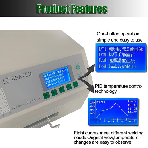 Reflow Oven And Soldering Station For PCB Boards With Hot Air Circulation Automatic Reflow Machine control panel features