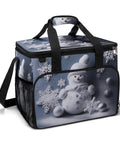 Go-To Insulated Picnic Backpack Tote With 30L Capacity, Leakproof Cooler Bag featuring snowman and snowflakes design.