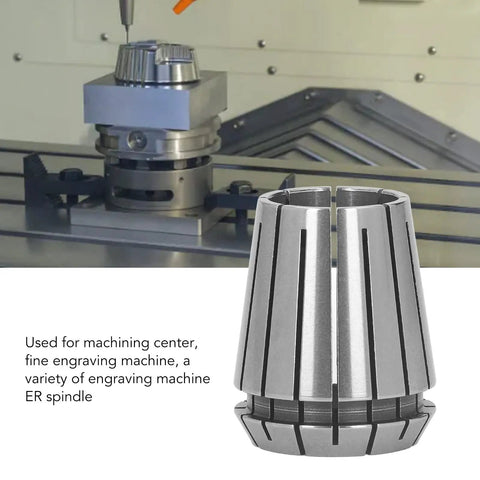 Top Rated Spring Collet Chuck For CNC Engraving Machine And Router Milling Lathe Tool With High Precision Carbide Workholding Grip Plus Storage Box For ER Spindle Systems Perfect D=21mm Fit displayed on a CNC machine.