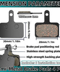 Dimension parameters of 4 Pairs Bike Brake Pads Resin And Semi Metallic Ebike Disc Brake Pads with installation tools shown