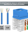 10Gbps Cat6 Keystone Jack Inserts 25 Pack 90 Degree Punch Down RJ45 Adapter Plug And Play Slim Profile UL Listed Blue