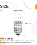 Top Shelf E10 Screw Base Miniature Bulbs Delivering A Crisp Warm Yellow Glow Dc 24V 0.15A Power Rating Built Tough For Daily Diy Hacks And Model Assembly Reliable Plug And Play Mini Lamps Pack Of 25, showing dimensions of bulb.