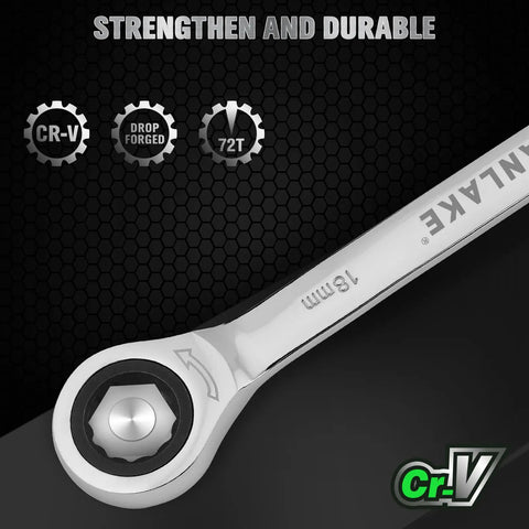 Superb 12 Piece Ratchet Wrench Set Metric 6 To 18mm With Magnetic Base And Chrome Vanadium Steel Build Offering 72 Tooth Ratcheting Speed For Mechanics And Garage Heroes Who Need Reliable Gear To Crush It Every Time, 16mm wrench close-up.
