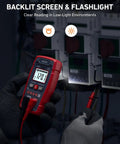 Pocket Sized 4000 Count Digital Multimeter With Auto Sensing AC DC Voltage, Resistance, Continuity, NCV, Backlit Display And Built In Flashlight, No Brainer Auto Ranging For Auto And Home Troubleshooting, red in gloved hand